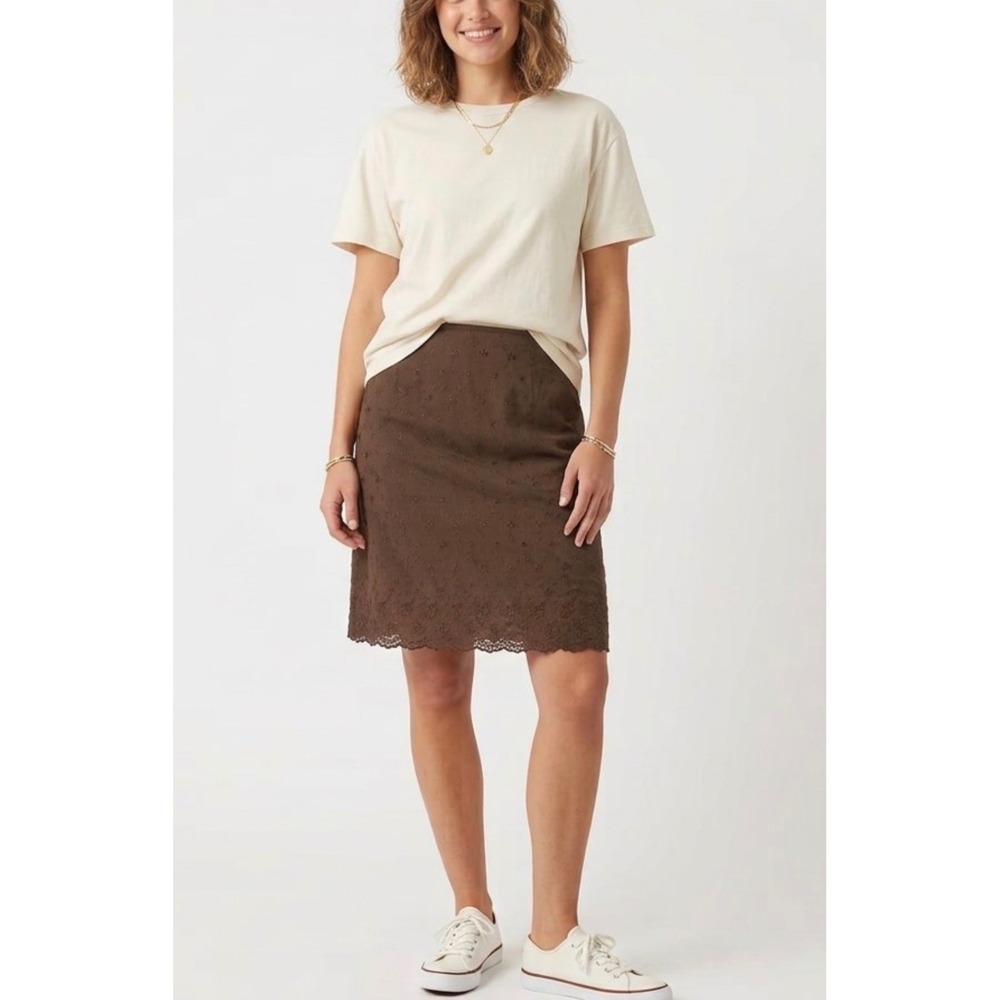 VTG 90s Express Brown Floral Sheer Overlay Embroider Skirt Cottagecore Sz 13/14